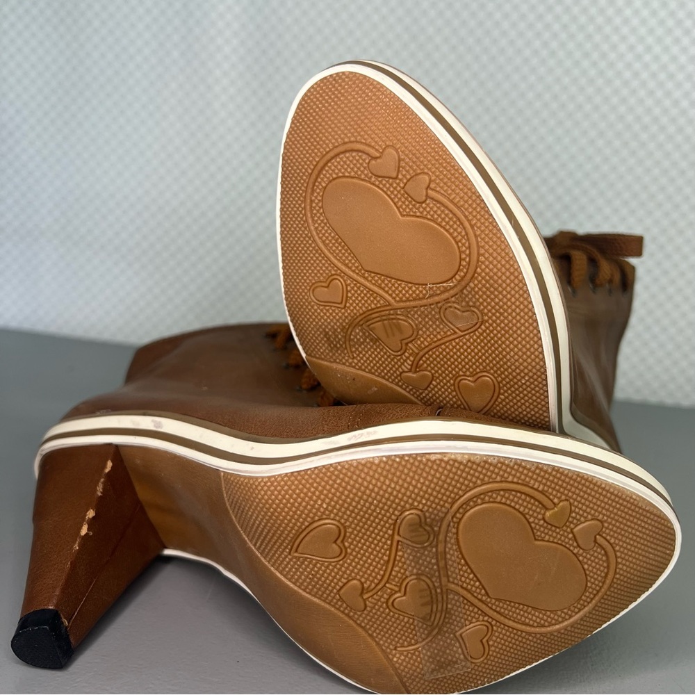 Reneeze Brown Lace Up High Heel Ankle Boots Faux Leather‎ Size  6 - Picture 8 of 11
